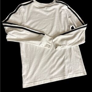 adidas White Long Sleeve Tee with Black Stripes
